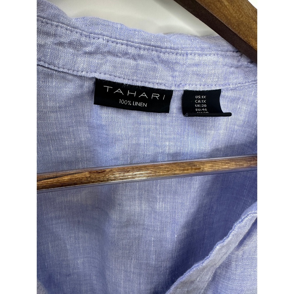 Tahari 100% Linen Pullover Short Sleeve Top Plus Size 1X Coastal Resort Vacay - Picture 3 of 6